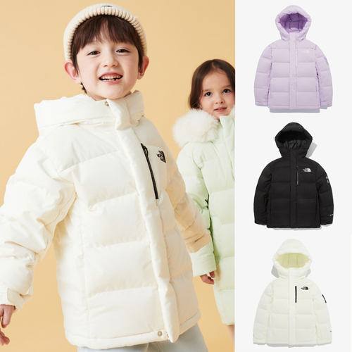韩国北面 the north face 2024冬儿童防水90白鸭绒连帽拉链羽绒服