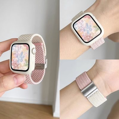 适用苹果iwatch9/8/7手表表带尼龙编织可爱女生s8s7s6手表带