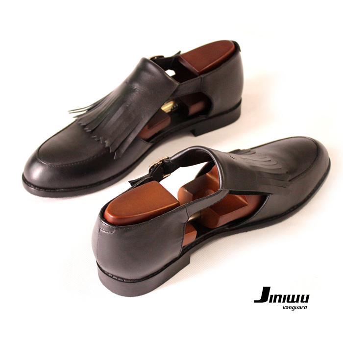 jiniwu经典夏镂空凉鞋复古牛皮