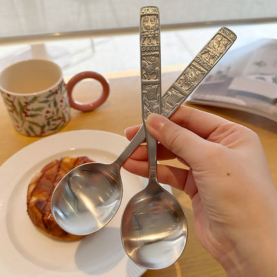 食品级不锈钢勺子复古人物浮雕