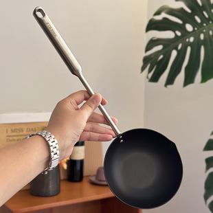 精铁无涂层泼油小锅！家用不锈钢长柄淋油热油专用煎饺烧油煎蛋锅