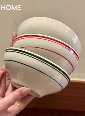 复古奶油白宽口碗！好看釉下彩吃饭碗喝粥糖水酸奶小碗宝宝辅食碗