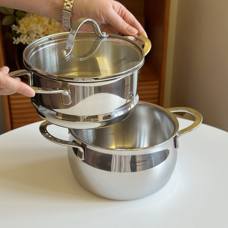 一人食迷你小蒸锅!1810不锈钢宝宝辅食奶锅汤锅泡面电磁炉煤气灶