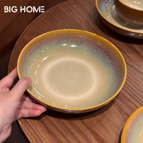 陆升窑变深汤盘！耐高温陶瓷圆盘沙拉盘菜盘8寸盘子家用复古深盘