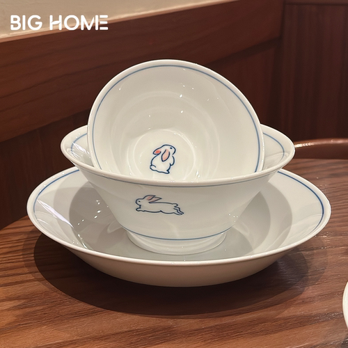 日式手绘斗笠碗可爱釉下彩