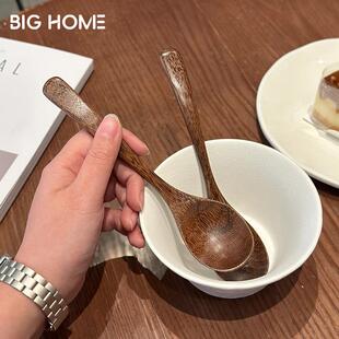天然原木防烫小勺！日式吃饭长柄勺子干饭勺喝粥勺鸡翅木调羹汤匙