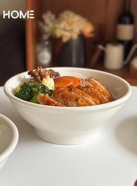 宽口高脚碗！厚实韩式ins乳白色陶瓷拌面拌饭沙拉大汤碗餐厅家用