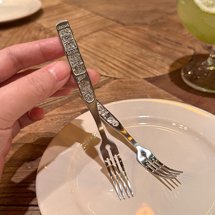 出口德国订单~复古不锈钢甜品叉水果蛋糕叉子网红吃播好看的叉子
