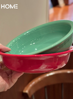 圣诞红色小汤盘深盘釉下彩餐具圆盘7寸可爱一人食小号盘子耐高温