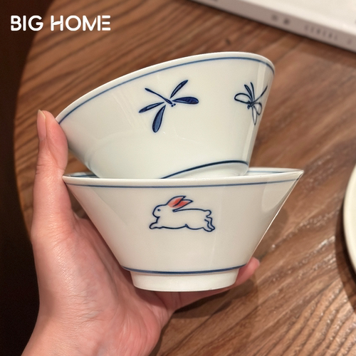 手绘釉下彩日式5英寸米饭碗！