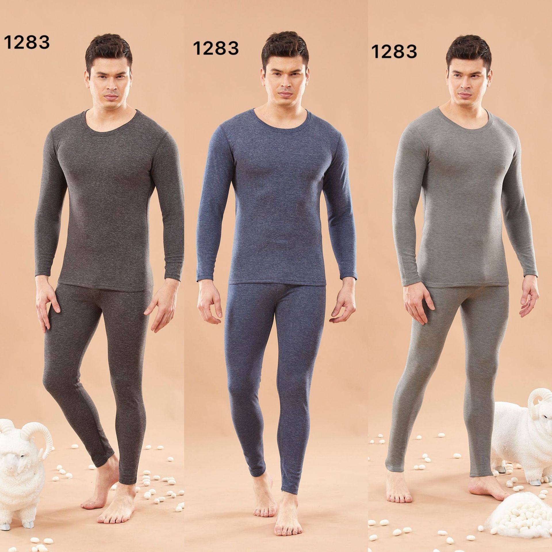 名枪1283羊毛蚕丝圆领保暖内衣男士冬季新款防寒打底秋衣秋套装