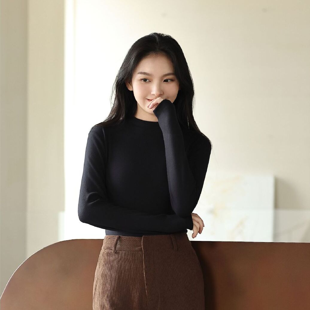 珂希卡新款加厚羊毛百搭小立领单件上衣女打底衫百搭秋冬内搭801