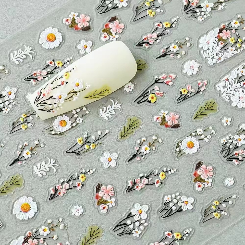 白色清新优雅山谷铃兰花美甲贴纸