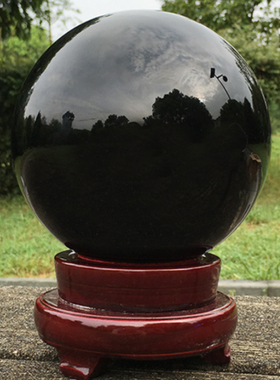 人造K9黑色玻璃风水球客厅书房装饰超大号20CM黑曜石水晶球摆件