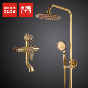 单把双控浴室淋浴喷头 仿古淋浴卫浴套装 老铜匠全铜欧式 增压花洒
