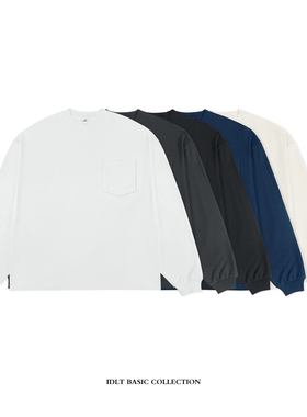 IDLT 320g重磅【宽松口袋】落肩宽松长袖T恤 白厚特加大码潮ins