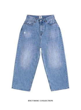 IDLT 13.5oz BAGGY阔腿宽松 2023M高品质蓝色猫须马骝洗水牛仔裤