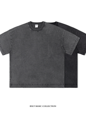 IDLT 炒盐洗 250g【廓形】落肩宽松做旧褪色短袖T恤加大码潮V0903