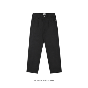 微弹宽松阔腿直筒牛仔裤 IDLT 复古单褶 高品质 潮 不掉色黑牛