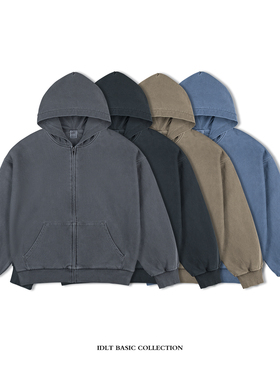 IDLT 染色炒色洗褪 双层拉链帽衫廓形重磅全棉卫衣做旧宽松潮ins