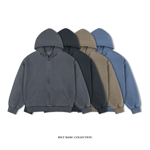 420g全棉拉链卫衣水洗做旧卫衣