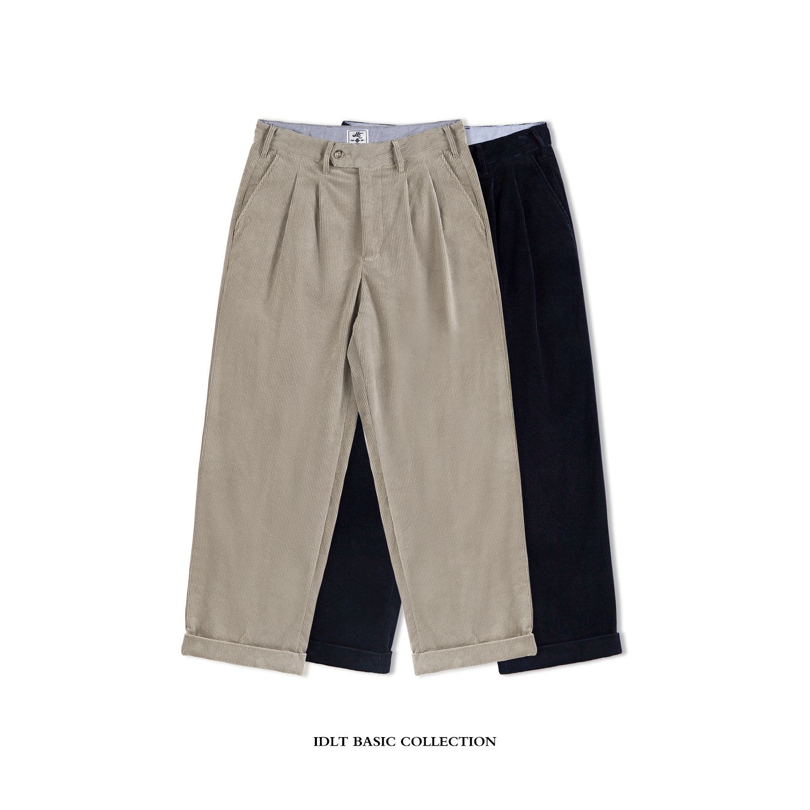 IDLT 宽松直筒 灯芯绒双褶阔腿休闲裤老钱风复古水洗潮流简约百搭,男装,休闲裤,淘宝优惠券,粉丝福利购,淘宝优惠卷