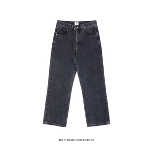 IDLT 宽松直筒微喇 高品质牛仔裤重磅水洗高级黑灰男女阔腿潮高街