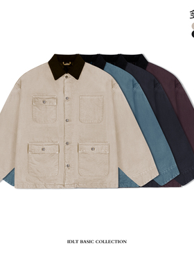 IDLT 15oz 廓形密歇根 宽松多袋工装夹克重磅珠帆布水洗棉衣外套