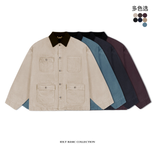 IDLT 15oz 廓形密歇根 宽松多袋工装夹克重磅珠帆布水洗棉衣外套
