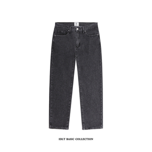 水洗灰黑牛磨边直筒潮男 宽松九分炭灰色牛仔裤 IDLT 新款