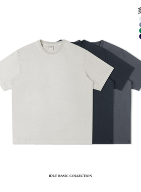 IDLT 成衣染 【微宽松】310g重磅落肩做旧水洗全棉基础TEE恤男潮