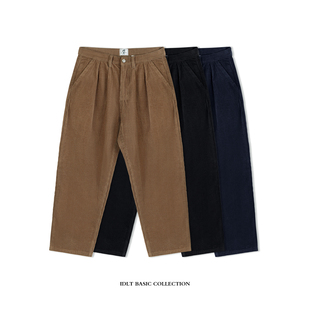 重磅加褶卡其水洗阔腿日系百搭潮ins 灯芯绒休闲裤 IDLT 宽松锥形