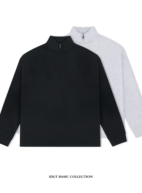 IDLT 正肩宽松 保暖自发热长袖卫衣加绒半拉链立领T恤百搭休闲