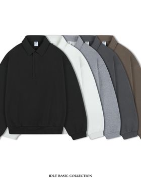 IDLT Polo翻领廓形卫衣 400g全棉毛圈 落肩宽松男女基础潮ins