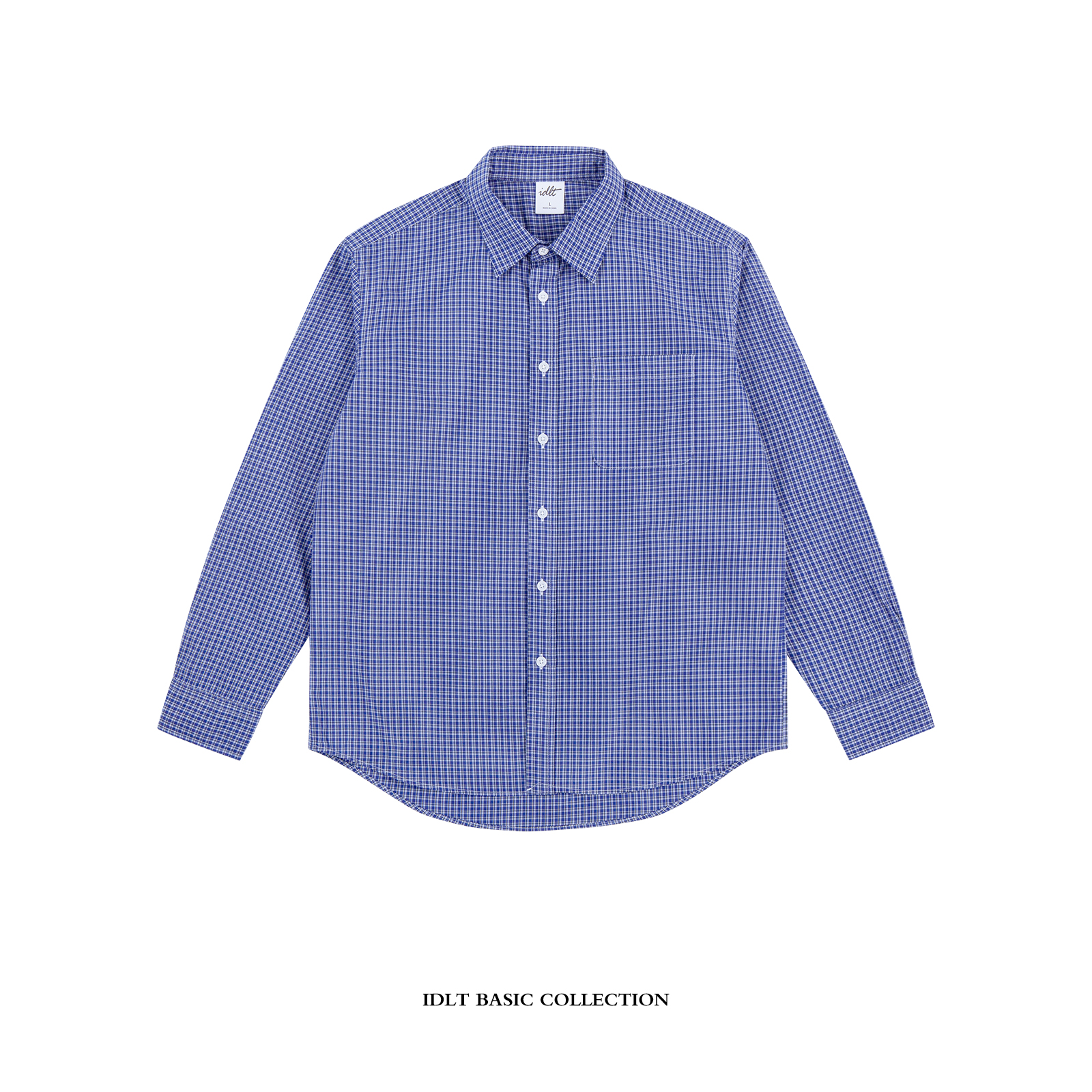 IDLT 正肩宽松衬衫 细蓝格子长袖休闲街头百搭基础水洗棉Cleanfit