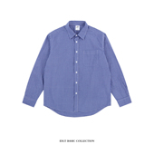 休闲街头百搭基础水洗棉Cleanfit 细蓝格子长袖 IDLT 正肩宽松衬衫