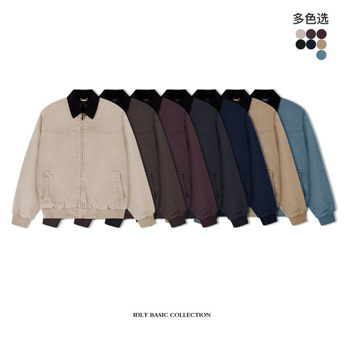 IDLT 15oz 重磅珠帆布成衣染色水洗圣达菲工装夹克厚外套宽松棉衣