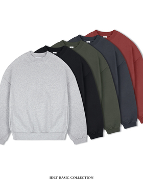 IDLT 500g重磅加绒加厚 短宽廓形落肩套头卫衣宽松百搭保暖欧美潮