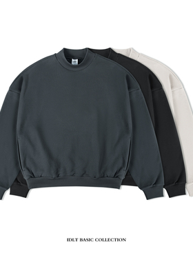 IDLT 廓形卫衣 400g全棉毛圈 落肩半高领宽松男女基础原创国潮ins