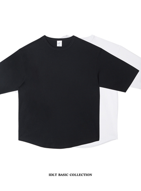 IDLT 宽松弧形T恤 厚 水洗 纯棉宽松落肩 潮 百搭基本款 黑色白色