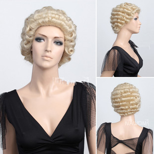 新款律师假发 短款金色律师 法官小卷假发 外贸 女士假发 聚会