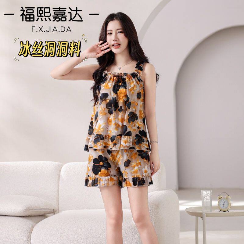 冰丝睡衣女夏季新款大码吊带短裤