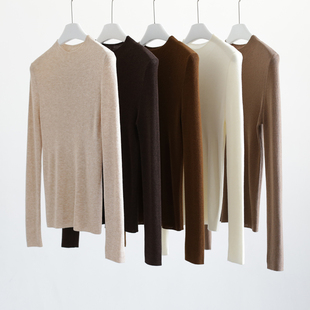 秋冬半高领纯色打底衫长袖内搭修身显瘦平纹知性针织衫套头上衣薄