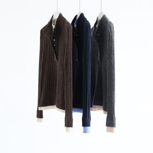 秋冬时髦小驼绒半高领撞色叠穿假两件毛衣套头上衣女保暖长袖针织