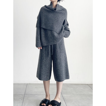 秋冬时髦神器7针双股高领粗针坑条保暖套头围脖坎肩斗篷毛线披肩