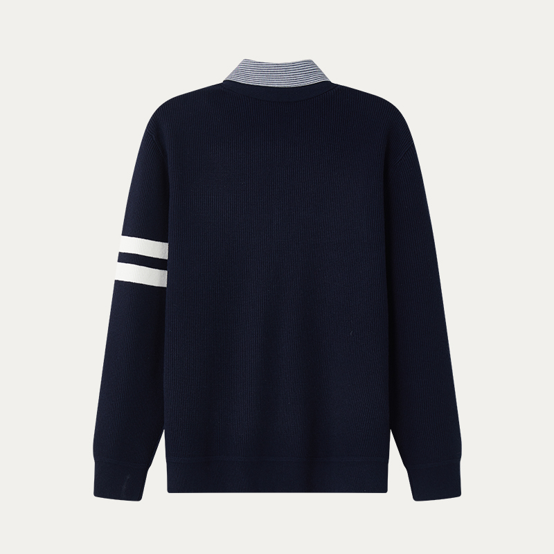 【爆米花专享】衬衫领针织衫条纹拼接商务休闲APQF026-2