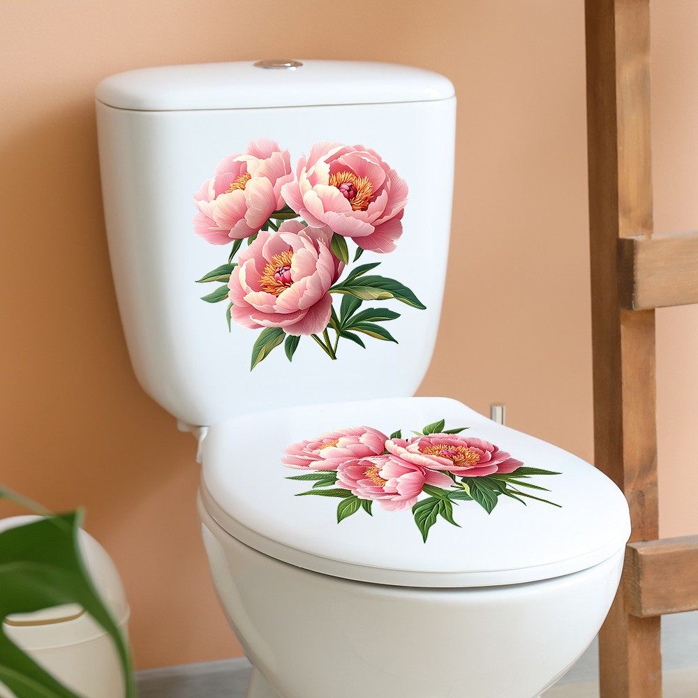 自粘马桶贴纸画防水掀盖贴卫生间洗手间装饰可移除粉色牡丹花图案,家居饰品,马桶贴,淘宝优惠券,粉丝福利购,淘宝优惠卷
