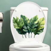 自粘马桶贴纸画防水掀盖贴卫生间洗手间装 饰可移除水彩绿叶子图案