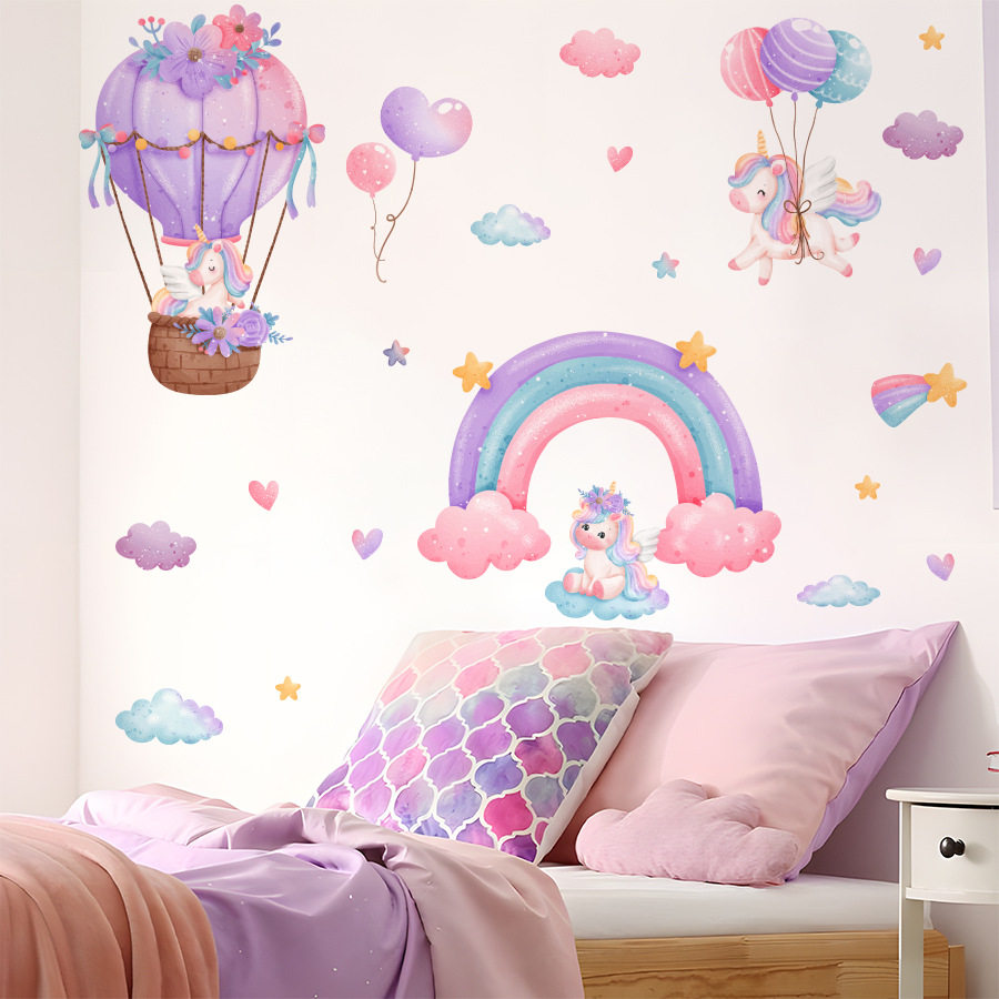 卡通可爱自粘墙贴彩虹热气球梦幻独角兽星星卧室宿舍房间装饰贴纸