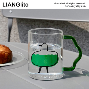 莨物可爱插画可加热高硼硅玻璃杯咖啡杯早餐杯牛奶杯水杯情侣杯